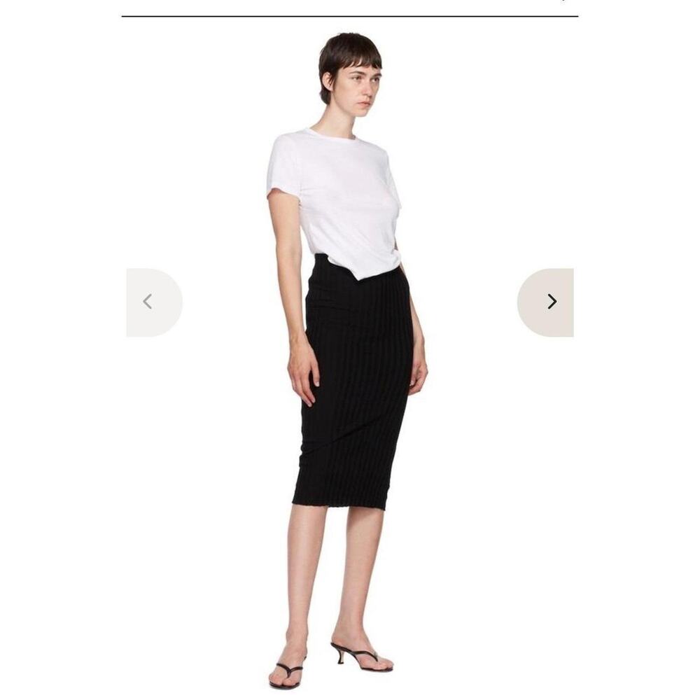 Cotton Citizen Made USA Black Ribbed Knit Midi Skirt High Waisted Side Slit SZ S